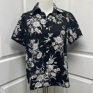 Sag Harbor Black White Floral Short Sleeve Blouse Medium